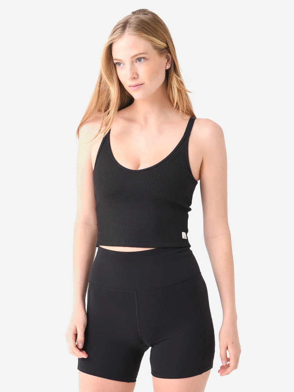 Vuori Black Ribbed Strappy Crop Tank Sports Bra Top Athletic Cross Back